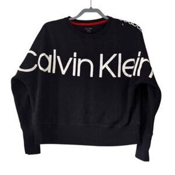 CALVIN KLEIN Performance Fleece Crop Sweatshirt in Black EUC Size Large - Picture 2 of 4